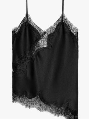 Zara Black Lace-Trim Satin Camisole